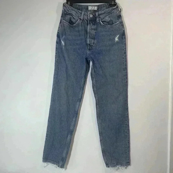 Free People Jeans Women's 27 We the Free Loose Button Fly Distressed Hard Denim - Picture 1 of 8
